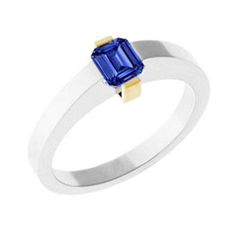 Tweekleurige Solitaire ring 1 karaat blauwe saffier smaragd geslepen gouden sieraden