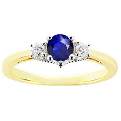Tweekleurige drie stenen ronde saffier diamanten ring 2,50 karaat