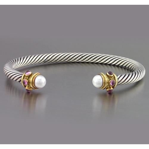 Tweekleurige gouden 14K parel & roze saffier armband 0,30 karaat sieraden - harrychadent.nl