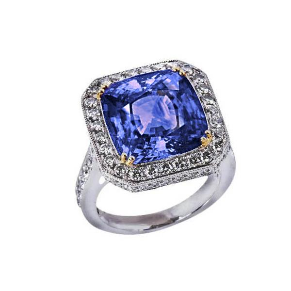 Tweekleurige gouden kussen Tanzanite diamanten 4,25 karaats ring vintage stijl - harrychadent.nl