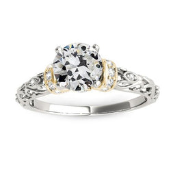 Tweekleurige oude geslepen diamanten ring antieke stijl 2,50 karaat filigraan goud