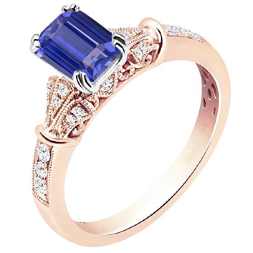 Tweekleurige ronde diamanten vintage stijl saffier verlovingsring 3 karaat - harrychadent.nl