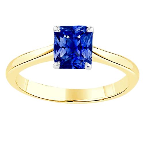 Tweekleurige solitaire ring met blauwe saffier, 1,50 karaat taps toelopende schacht - harrychadent.nl