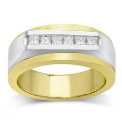 Tweekleurige Gouden 14K Herenringband Princess Echt Diamond 0,72 Karaat