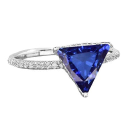 Verborgen Halo Ceylon Sapphire Trillion Gemstone Ring Diamond geaccentueerd