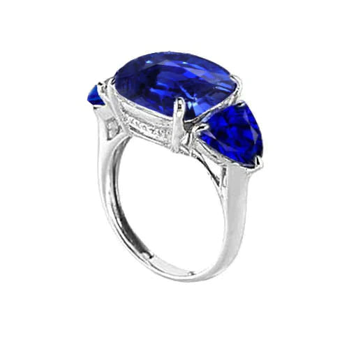 Verborgen Halo Kussen & Triljoen Ceylon Sapphire Diamond Ring WG 14