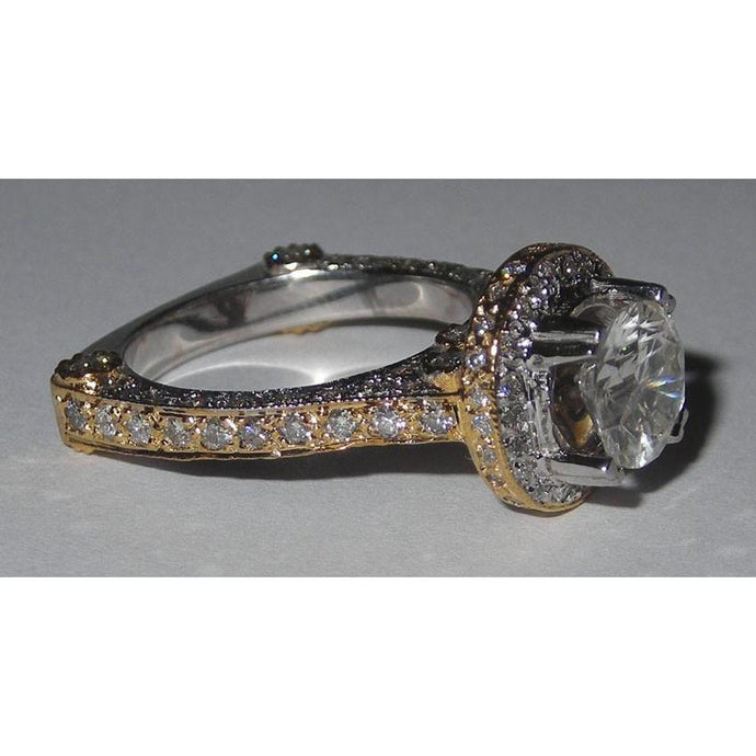 Verborgen Halo diamanten verlovingsring Euro schacht tweekleurige sieraden
