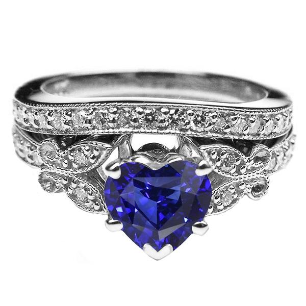 Verlovingshart Blauwe Saffier Ring Set Vlinderstijl 4 Karaat - harrychadent.nl