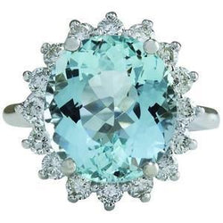 Verlovingsring 11.50 ct rond aquamarijn en diamanten witgoud