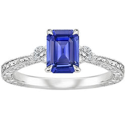 Verlovingsring 3 Stenen Smaragd Blauwe Saffier & Diamant 3,50 Karaat