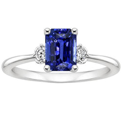 Verlovingsring 3 Stenen Stralende Ceylon Saffier & Diamant 3,50 Karaat