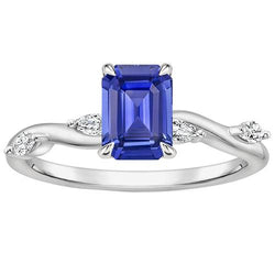 Verlovingsring 5 Stenen Smaragd Geslepen Blauwe Saffier & Diamant 4 Karaat