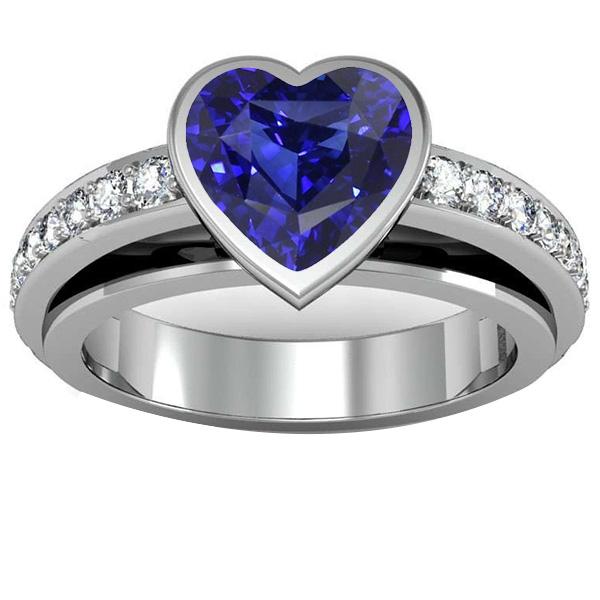 Verlovingsring Bezel Set Deep Blue Sapphire 3.50 Carats Pave Diamonds - harrychadent.nl