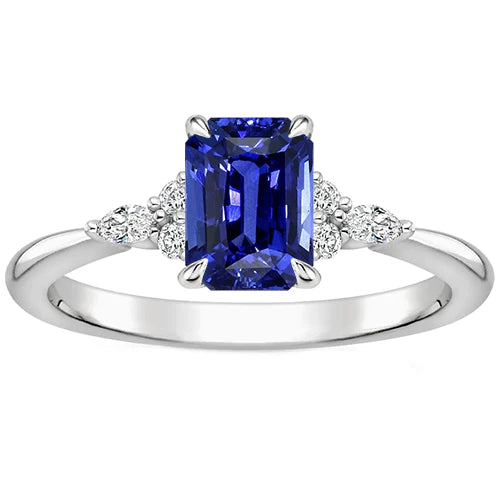Verlovingsring Floral Style Smaragd Blauwe Saffier & Diamant 4 Karaat