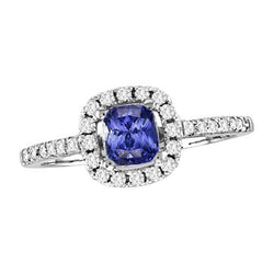 Verlovingsring Halo Kussen Saffier Ring 2.50 Karaat Diamant 14K Goud