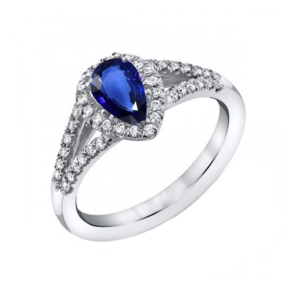 Verlovingsring Halo blauwe saffier ring gespleten schacht diamanten 3,50 karaat - harrychadent.nl