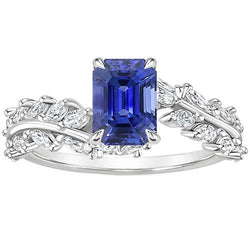 Verlovingsring Leaf Style Emerald Ceylon Sapphire & Diamond 5 karaat