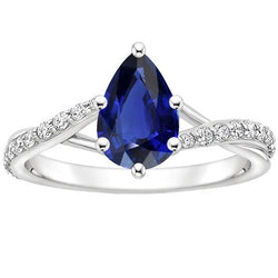 Verlovingsring Split Shank Peer Blauwe Saffier & Diamanten 3,25 Karaat