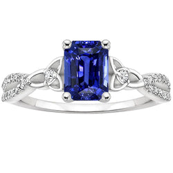 Verlovingsring Split Shank Smaragd Blauwe Saffier & Diamant 4 Karaat