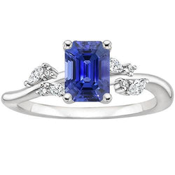 Verlovingsring Witgoud Smaragdblauwe Saffier & Diamant 4 Karaat