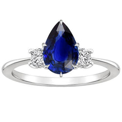 Verlovingsring met 3 stenen Peer Ceylon Saffier & Diamanten 4 karaat