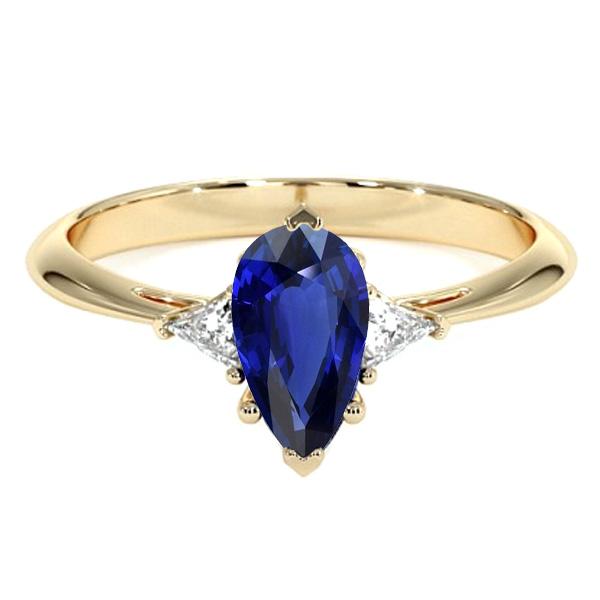 Verlovingsring met 3 stenen Peer Ceylon saffier en diamanten 2,25 karaat - harrychadent.nl