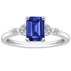 Verlovingsring met accenten Smaragdblauwe saffier en diamant 4 karaat