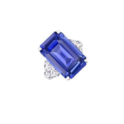 Verlovingsring met drie stenen Emerald Ceylon Sapphire 3,50 karaat
