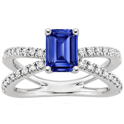 Verlovingsring met gespleten schacht Blauwe saffier en diamant 4,25 karaat