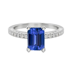 Verlovingsring ronde diamant Sri Lankaanse saffier smaragd geslepen 3 karaat