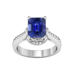 Verlovingsring voor dames 2,50 karaat Emerald Sapphire Cathedral Setting