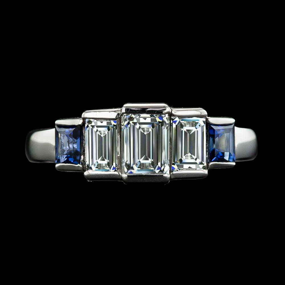 Verlovingsring voor dames Emerald Diamond & Ceylon Sapphires 8 karaat - harrychadent.nl