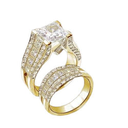 Verlovingsring Band Set 5.01 Ct. Prachtige Natuurlijke uit de aarde gewonnen Diamanten Geelgoud 14K