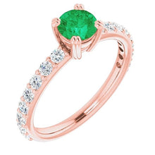 Afbeelding in Gallery-weergave laden, Vier Prong 2.50 karaat diamanten ronde groene smaragd ring - harrychadent.nl
