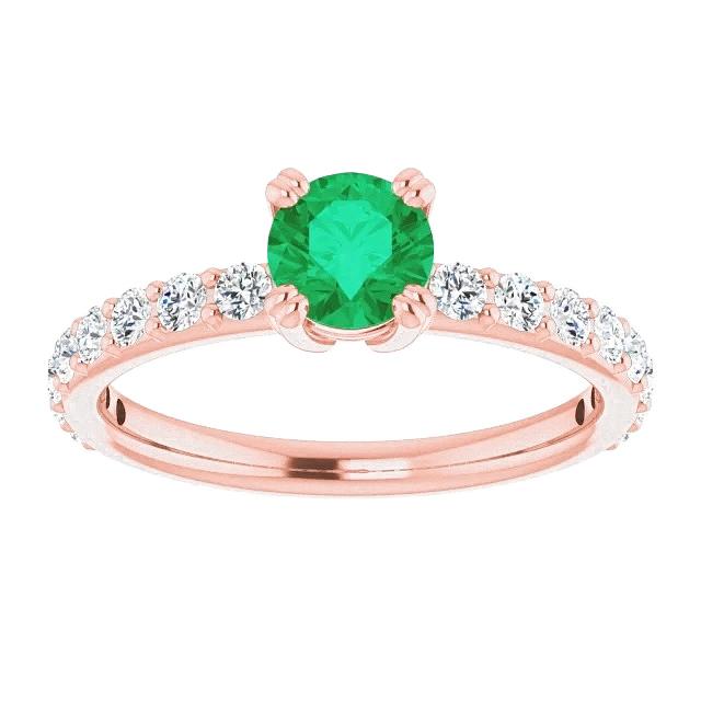 Vier Prong 2.50 karaat diamanten ronde groene smaragd ring - harrychadent.nl