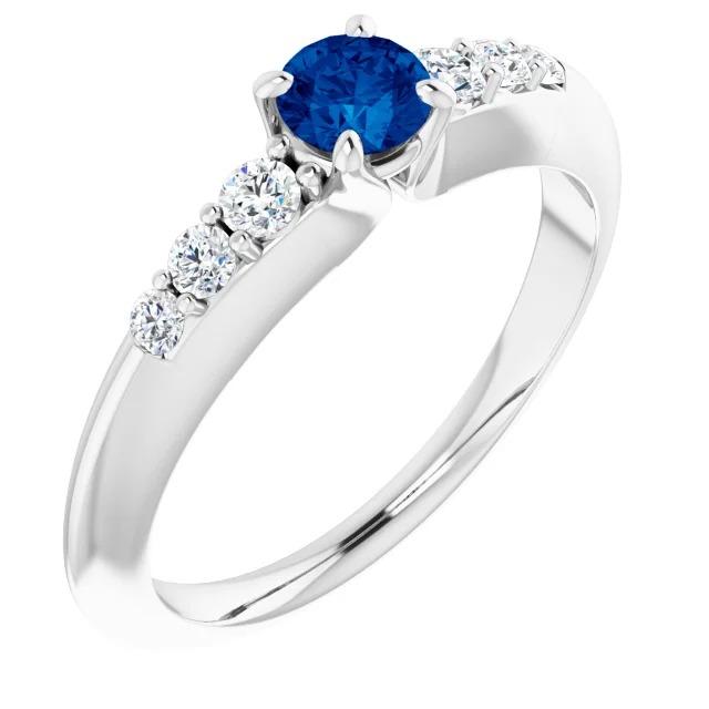 Vier Prong Diamond ronde blauwe saffier 1.50 karaat ring - harrychadent.nl