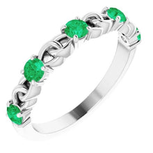 Afbeelding in Gallery-weergave laden, Vijf stenen ronde groene smaragd ring 2,50 karaat witgoud 14K - harrychadent.nl
