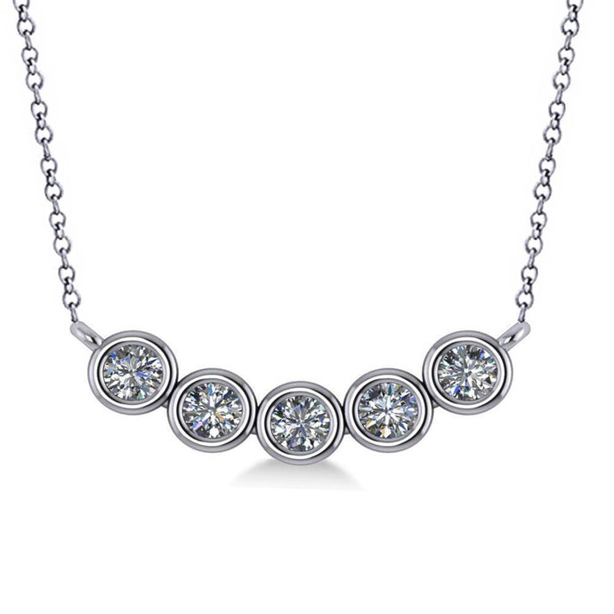 Vijf Stenen Bezel Set Ronde Echt Diamanten Halsketting Hanger 1,50 Karaat WG 14K