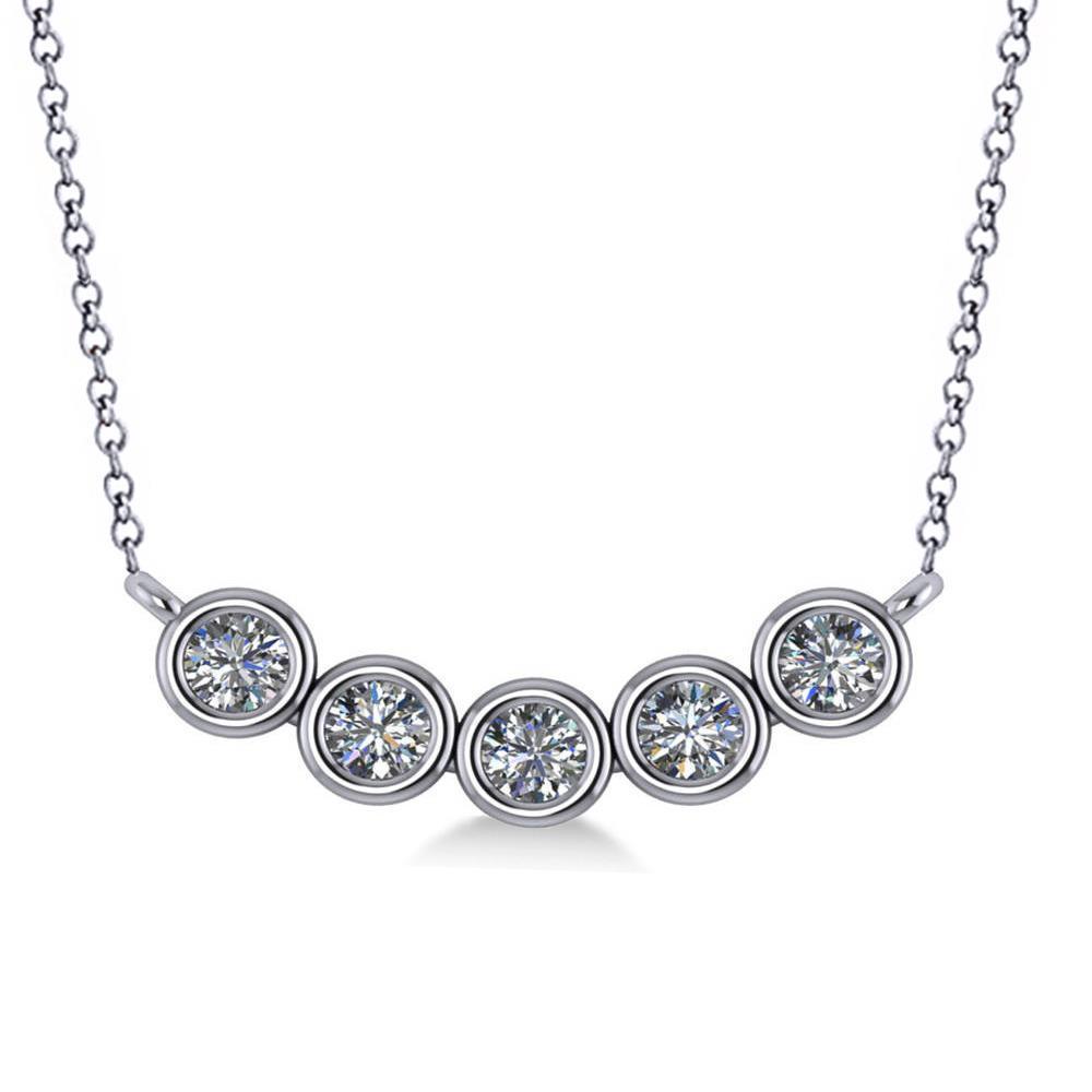 Vijf Stenen Bezel Set Ronde Echt Diamanten Halsketting Hanger 1,50 Karaat WG 14K