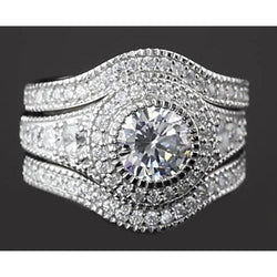 Vintage Jubileum Ring Set 4 Karaat Ronde Diamant Wit Goud 14K