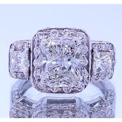 Vintage geïnspireerde 3.50 karaat kussen diamanten jubileum ring