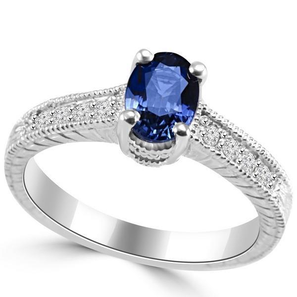 Vintage stijl Ceylon saffier diamanten ring 2 karaat wit goud 14K - harrychadent.nl