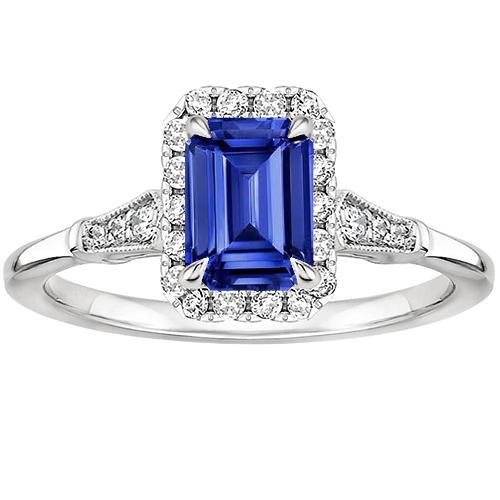 Vintage stijl Halo Ring smaragd Ceylon saffier & diamant 4,25 karaat - harrychadent.nl