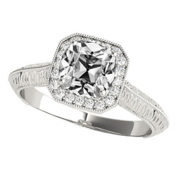 Vintage stijl Halo kussen oude mijn geslepen diamanten ring 6,50 karaat