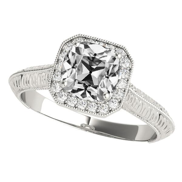 Vintage stijl Halo kussen oude mijn geslepen diamanten ring 6,50 karaat - harrychadent.nl