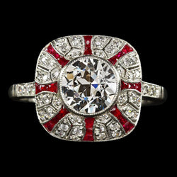 Vintage stijl Halo ring oude geslepen diamanten ring set & robijnen 5 karaat