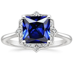 Vintage stijl diamanten Halo ring Ceylon saffier edelsteen 6 karaat goud