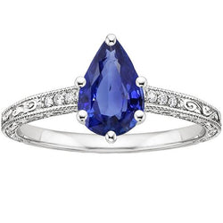 Vintage stijl diamanten jubileum ring goud blauwe saffier 4,25 karaat