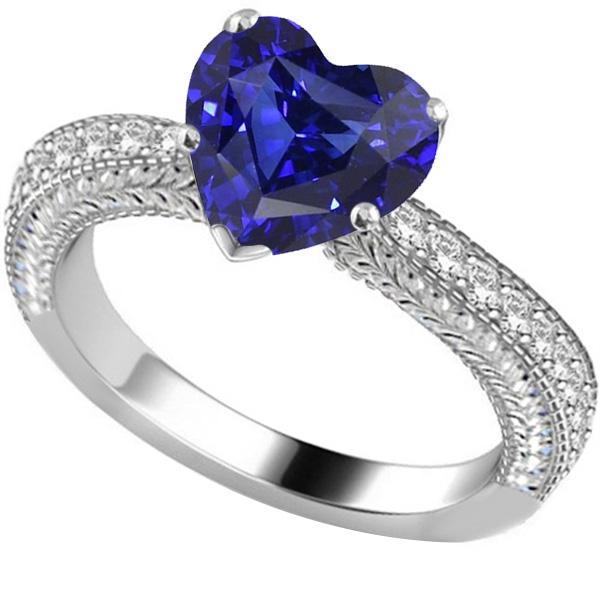 Vintage stijl diamanten ring 4 karaat natuurlijke blauwe saffier hart geslepen - harrychadent.nl