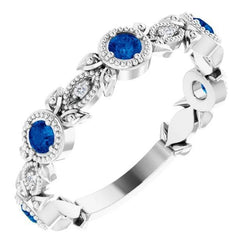Vintage stijl diamanten ronde blauwe saffier ring 3 karaat wit goud 14K